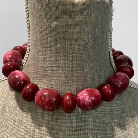 RED and Pink Large Beads Necklace - Picture 1 of 9